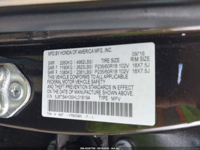 5J8TB4H35HL018194 Acura Rdx Acurawatch Plus Package
