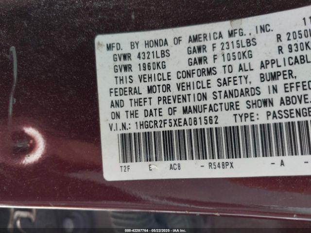 1HGCR2F5XEA081562 Honda Accord Sport