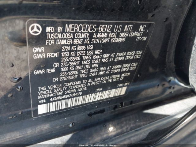 1999 MERCEDES-BENZ ML 320 4JGAB54E9XA054379 Photo 8