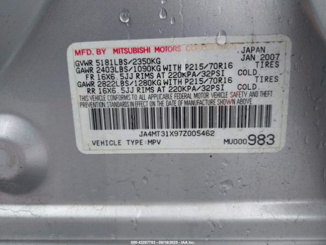 2007 MITSUBISHI OUTLANDER JA4MT31X97Z005462 Photo 8