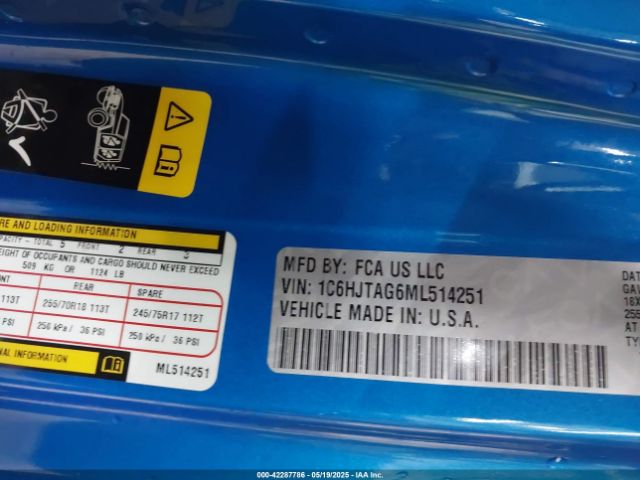 2021 JEEP GLADIATOR 1C6HJTAG6ML514251 Photo 8