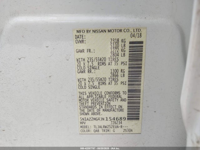 5N1AZ2MG4JN154689 Nissan MURANO SL