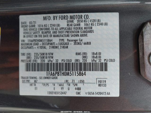 2021 FORD MUSTANG 1FA6P8TH0M5115864 Photo 8