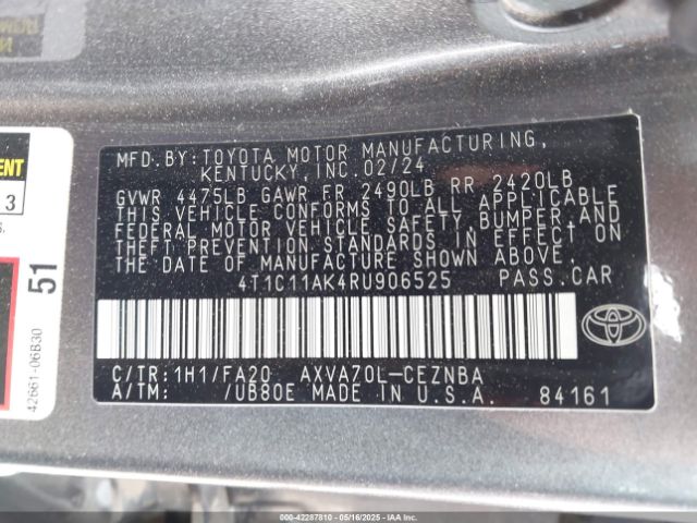4T1C11AK4RU906525 Toyota CAMRY LE