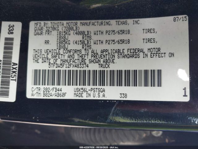 5TFDW5F12FX483374 Toyota Tundra Sr5 5.7l V8