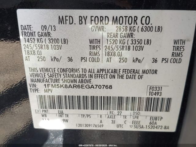 1FM5K8AR6EGA70768 Ford Police Interceptor