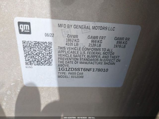 1G1ZD5ST6NF178010 Chevrolet Malibu Fwd Lt