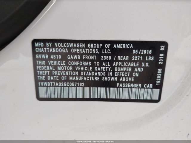1VWBT7A32GC057162 Volkswagen Passat 1.8t Se