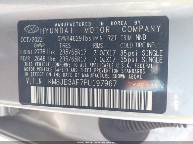 KM8JB3AE7PU197967 Hyundai TUCSON SEL