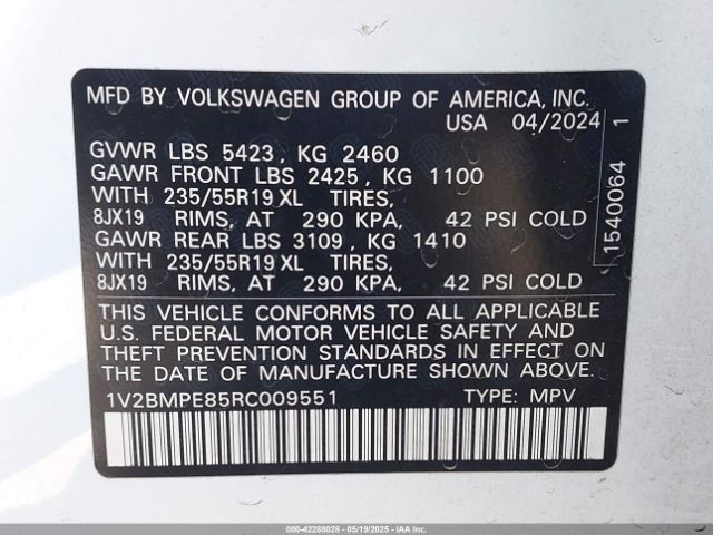 1V2BMPE85RC009551 Volkswagen 2024