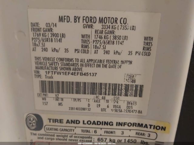 1FTFW1EF4EFB45137 Ford F-150 Xlt