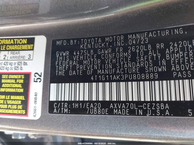 4T1G11AK3PU808889 Toyota CAMRY SE