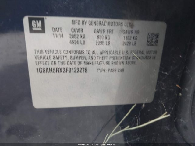 1G6AH5RX3F0123278 Cadillac ATS LUXURY