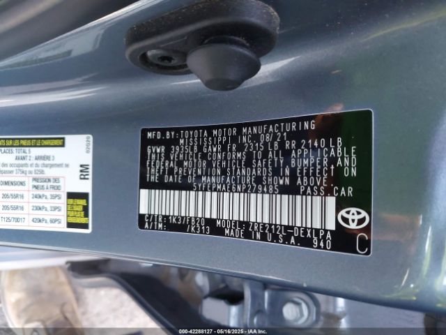 5YFEPMAE6NP279485 Toyota COROLLA LE