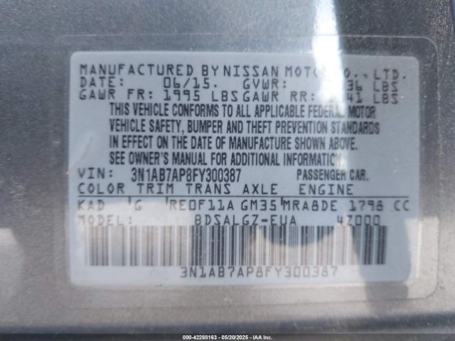 3N1AB7AP8FY300387 Nissan SENTRA SL