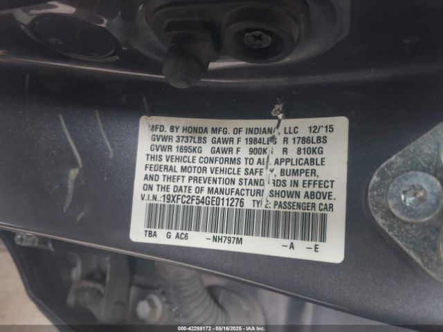 2016 HONDA CIVIC 19XFC2F54GE011276 Photo 8