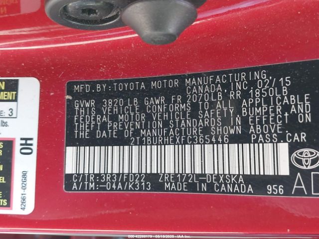2T1BURHEXFC365446 Toyota Corolla S Plus