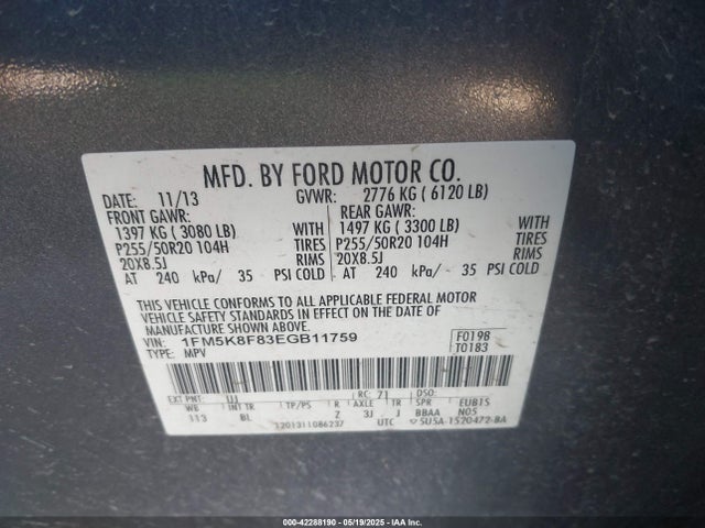 Ford Explorer 2014 1FM5K8F83EGB11759 Image 9