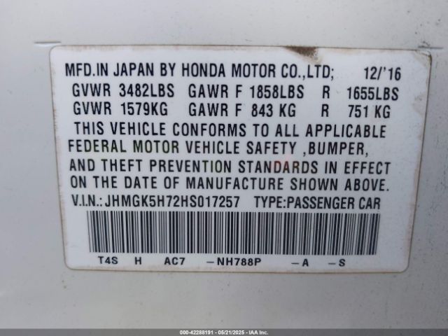 JHMGK5H72HS017257 Honda FIT EX