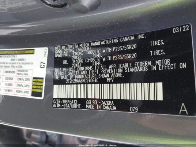 2T2HZMAA6NC240640 Lexus RX 350