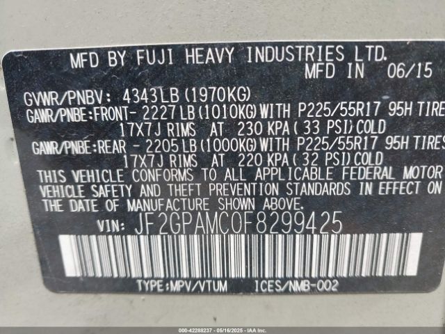 JF2GPAMC0F8299425 Subaru Xv Crosstrek 2.0 Limited