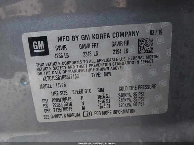KL7CJLSB1KB877160 Chevrolet luv - mfi, variable valve timing, e85 max, alum