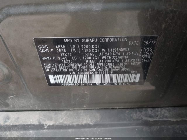 4S4BSENC3H3436916 Subaru Outback 3.6r Limited