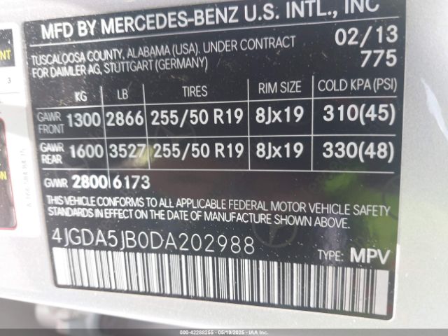 2013 MERCEDES-BENZ ML 350 4JGDA5JB0DA202988 Photo 8