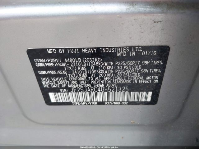 2016 SUBARU FORESTER JF2SJARC4GH521325 Photo 8