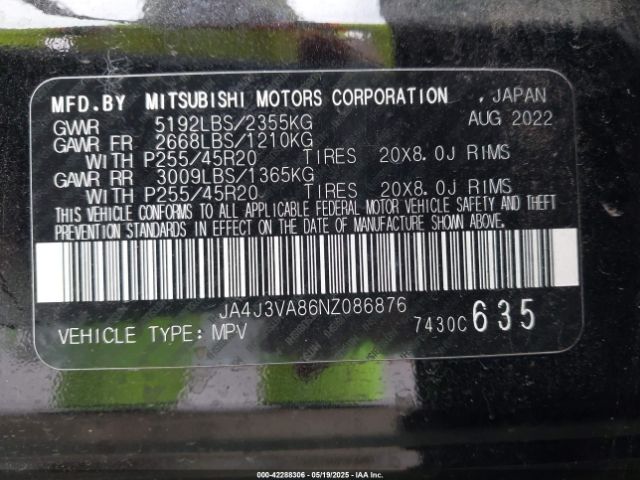 2022 MITSUBISHI OUTLANDER JA4J3VA86NZ086876 Photo 8