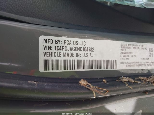 1C4RDJAG0NC104782 Dodge Durango Sxt Awd