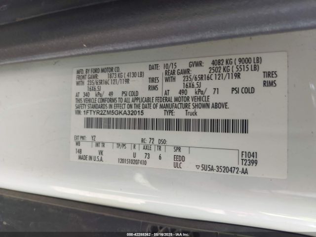 1FTYR2ZM5GKA32015 Ford Transit-250