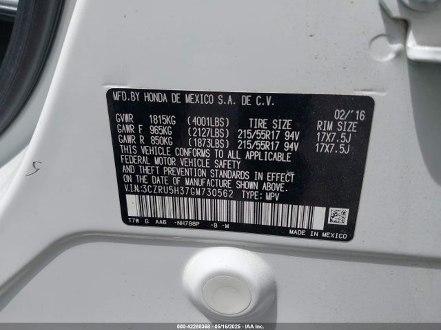 3CZRU5H37GM730562 Honda r18z9