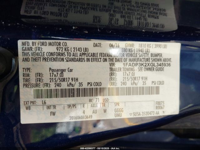 1FADP3K2XGL345936 Ford FOCUS SE