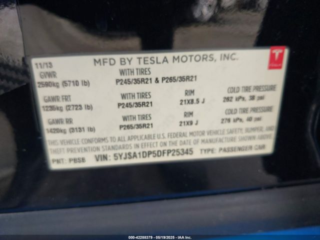 2013 TESLA MODEL S 5YJSA1DP5DFP25345 Photo 8