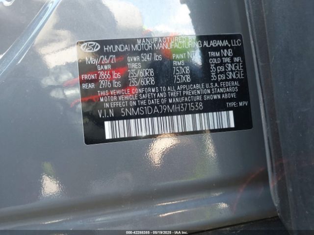 5NMS1DAJ9MH371538 Hyundai Santa Fe Se