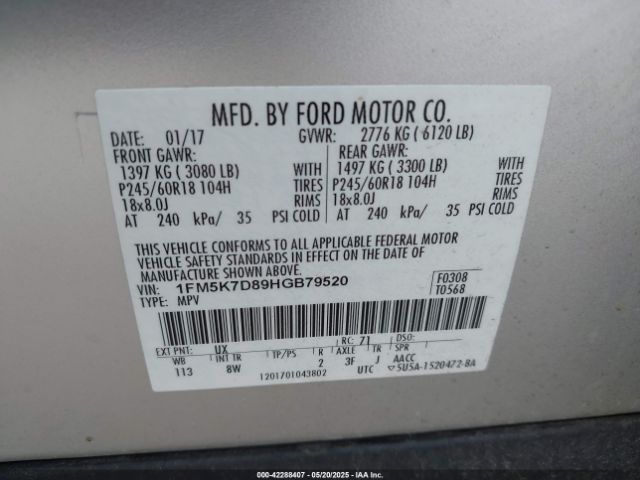 2017 FORD EXPLORER 1FM5K7D89HGB79520 Photo 8