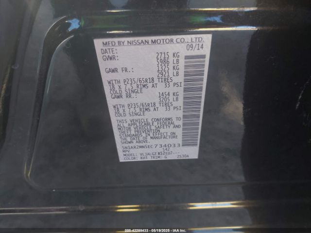 5N1AR2MN5EC734033 Nissan Pathfinder Sl