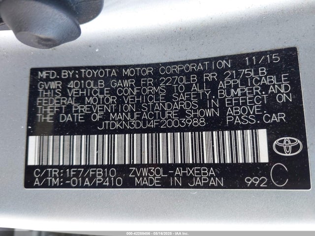 JTDKN3DU4F2003988 Toyota Prius Two