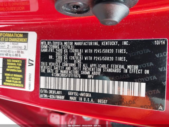 4T3BK3BB5FU111876 Toyota Venza Limited V6