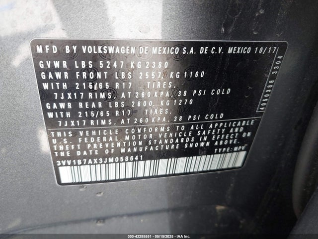 3VV1B7AX3JM058641 Volkswagen 2018