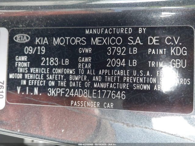 3KPF24AD8LE177646 KIA Forte Lxs