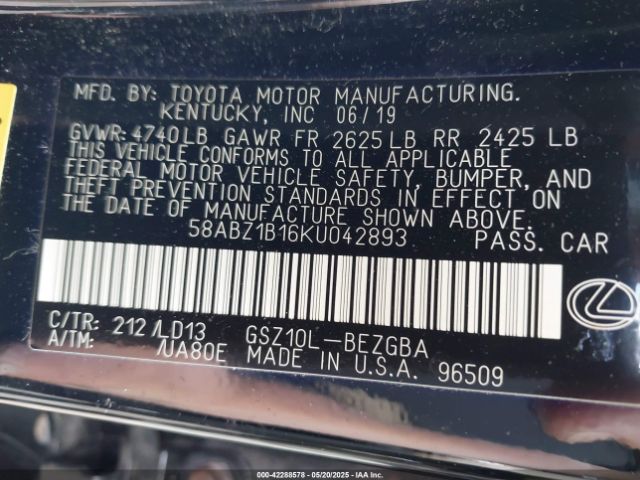 58ABZ1B16KU042893 Lexus ES 350