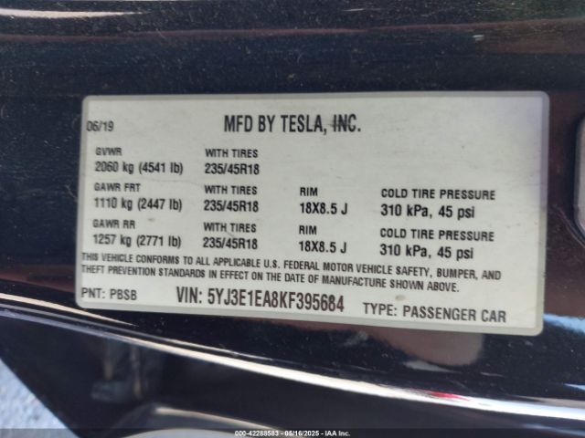 5YJ3E1EA8KF395684 Tesla MODEL 3