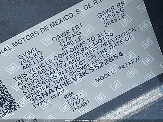 3GNAXHEV3KS522854 Chevrolet EQUINOX LS