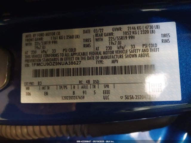 2022 FORD ESCAPE 1FMCU9DZ9NUA38627 Photo 8