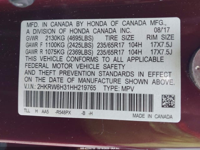 2HKRW6H31HH219765 Honda CR-V LX