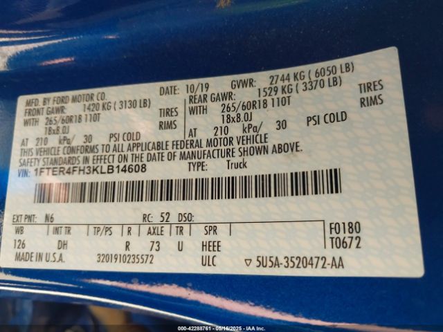 2019 FORD RANGER 1FTER4FH3KLB14608 Photo 8