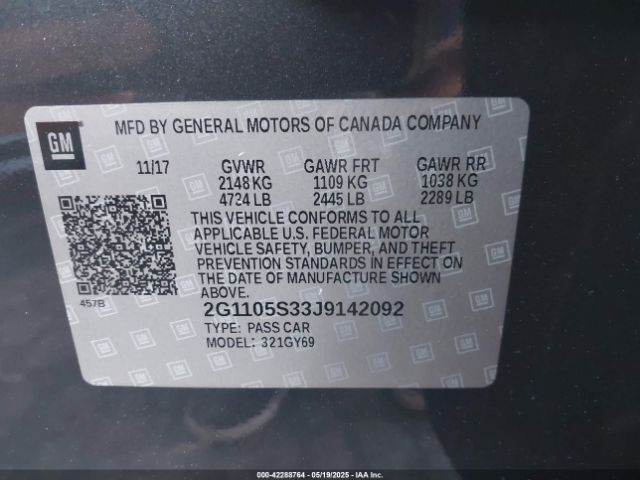2018 CHEVROLET IMPALA 2G1105S33J9142092 Photo 8