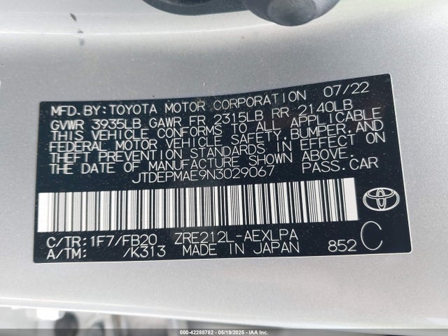 JTDEPMAE9N3029067 Toyota 2zr-fae